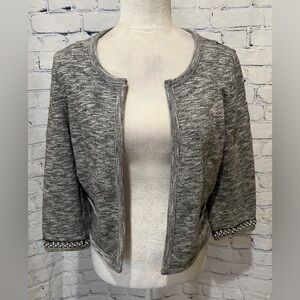 Express Womens Blazer Heathered Grey Crop Knit Open Front Beaded Cuffs Size M